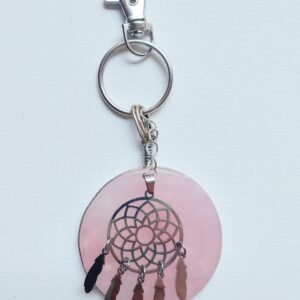 Llavero de Cuarzo Rosa y Atrapasueños.